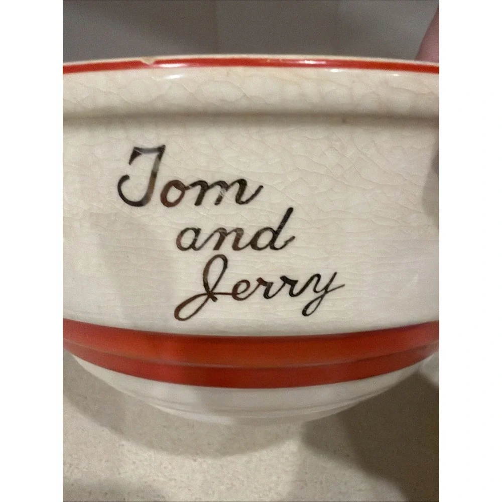 Vintage Tom and Jerry Punch Bowl Set 5 Universal Potteries 22 Carat Gold
